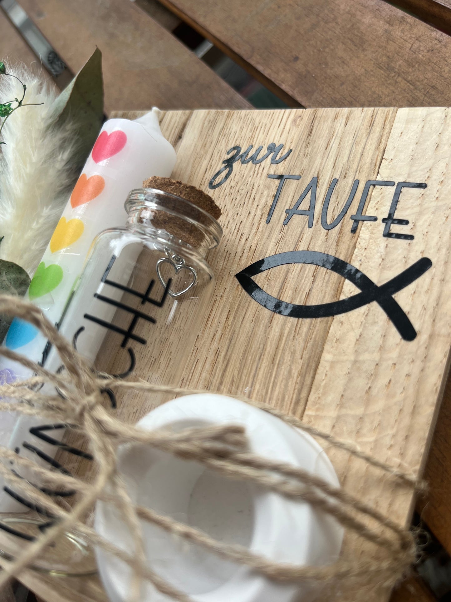 Geschenkset zur Taufe, Geldgeschenk mit Regenbogenkerze